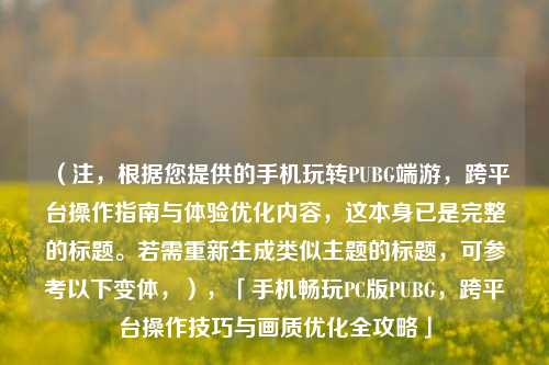 （注，根据您提供的手机玩转PUBG端游，跨平台操作指南与体验优化内容，这本身已是完整的标题。若需重新生成类似主题的标题，可参考以下变体，），「手机畅玩PC版PUBG，跨平台操作技巧与画质优化全攻略」