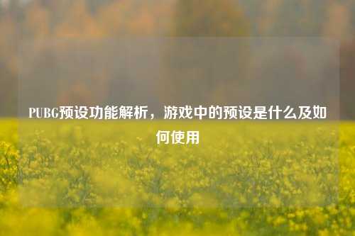 PUBG预设功能解析，游戏中的预设是什么及如何使用