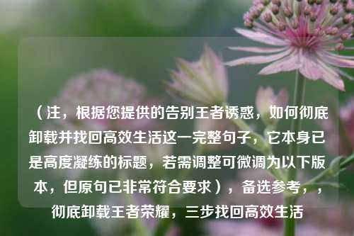 （注，根据您提供的告别王者诱惑，如何彻底卸载并找回高效生活这一完整句子，它本身已是高度凝练的标题，若需调整可微调为以下版本，但原句已非常符合要求），备选参考，，彻底卸载王者荣耀，三步找回高效生活