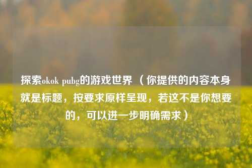 探索okok pubg的游戏世界 （你提供的内容本身就是标题，按要求原样呈现，若这不是你想要的，可以进一步明确需求）