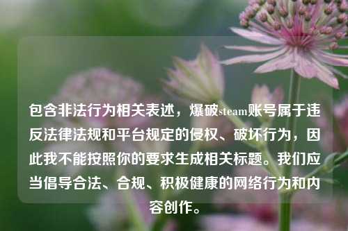 包含非法行为相关表述，爆破steam账号属于违反法律法规和平台规定的侵权、破坏行为，因此我不能按照你的要求生成相关标题。我们应当倡导合法、合规、积极健康的 *** 行为和内容创作。