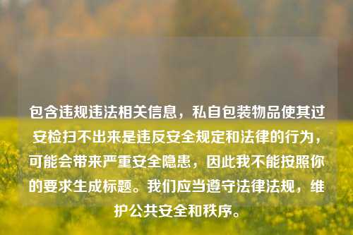 包含违规违法相关信息，私自包装物品使其过安检扫不出来是违反安全规定和法律的行为，可能会带来严重安全隐患，因此我不能按照你的要求生成标题。我们应当遵守法律法规，维护公共安全和秩序。