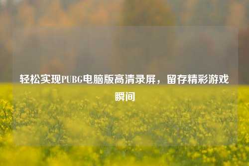 轻松实现PUBG电脑版高清录屏,留存精彩游戏瞬间