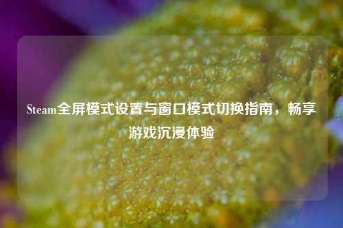 Steam全屏模式设置与窗口模式切换指南，畅享游戏沉浸体验