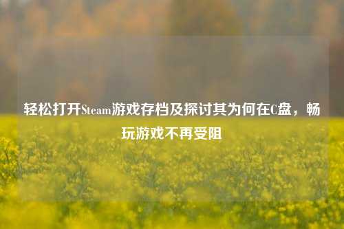 轻松打开Steam游戏存档及探讨其为何在C盘,畅玩游戏不再受阻