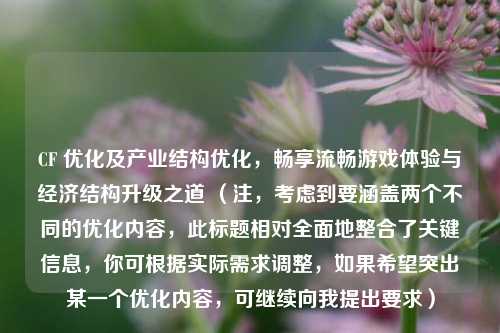 CF 优化及产业结构优化,畅享流畅游戏体验与经济结构升级之道 (注,考虑到要涵盖两个不同的优化内容,此标题相对全面地整合了关键信息,你可根据实际需求调整,如果希望突出某一个优化内容,可继续向我提出要求)
