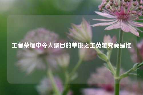 王者荣耀中令人瞩目的单挑之王英雄究竟是谁