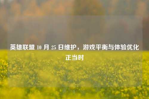 英雄联盟 10 月 25 日维护,游戏平衡与体验优化正当时