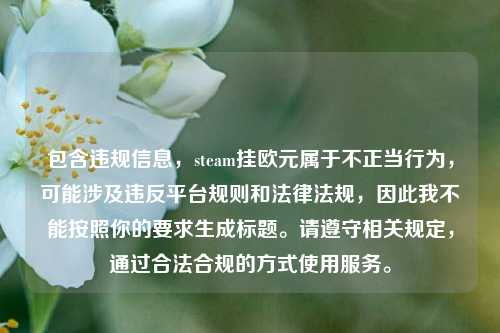 包含违规信息,steam挂欧元属于不正当行为,可能涉及违反平台规则和法律法规,因此我不能按照你的要求生成标题。请遵守相关规定,通过合法合规的方式使用服务。