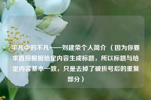 平凡中的不凡——刘建荣个人简介 （因为你要求直接根据给定内容生成标题，所以标题与给定内容基本一致，只是去掉了破折号后的重复部分）