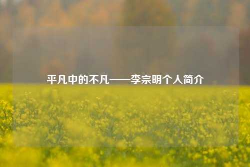 平凡中的不凡——李宗明个人简介