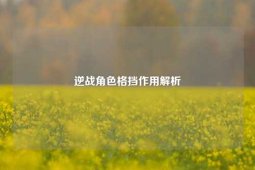 逆战角色格挡作用解析