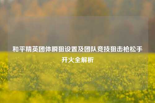 和平精英团体瞬狙设置及团队竞技狙击枪松手开火全解析