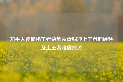 知乎大神揭秘王者荣耀从青铜冲上王者的经验及上王者难度探讨