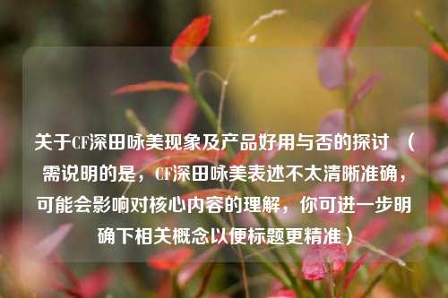关于CF深田咏美现象及产品好用与否的探讨 (需说明的是,CF深田咏美表述不太清晰准确,可能会影响对核心内容的理解,你可进一步明确下相关概念以便标题更精准)