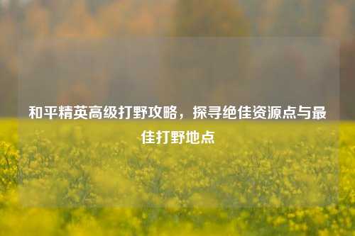 和平精英高级打野攻略，探寻绝佳资源点与更佳打野地点