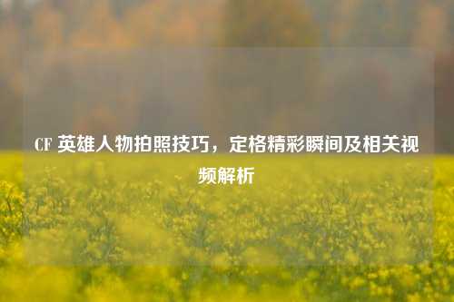 CF 英雄人物拍照技巧,定格精彩瞬间及相关视频解析