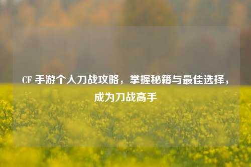 CF 手游个人刀战攻略,掌握秘籍与更佳选择,成为刀战高手