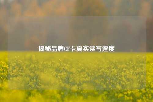 揭秘品牌CF卡真实读写速度