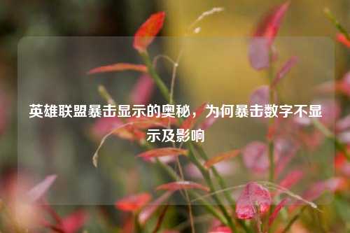 英雄联盟暴击显示的奥秘,为何暴击数字不显示及影响