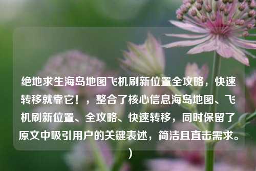 绝地求生海岛地图飞机刷新位置全攻略,快速转移就靠它!,整合了核心信息海岛地图、飞机刷新位置、全攻略、快速转移,同时保留了原文中吸引用户的关键表述,简洁且直击需求。)