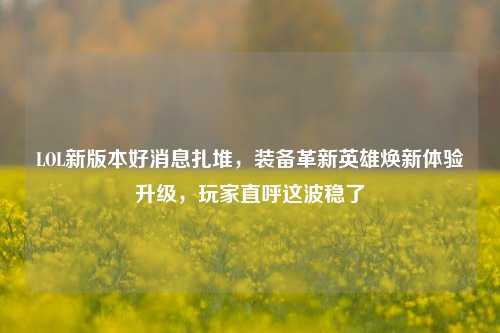 LOL新版本好消息扎堆，装备革新英雄焕新体验升级，玩家直呼这波稳了