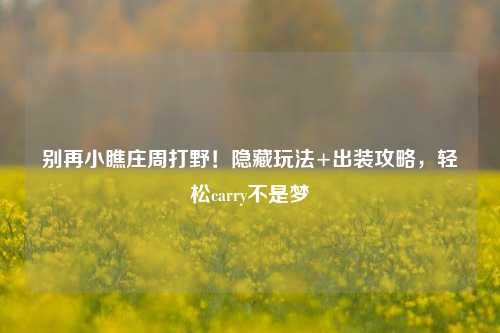 别再小瞧庄周打野!隐藏玩法+出装攻略,轻松carry不是梦