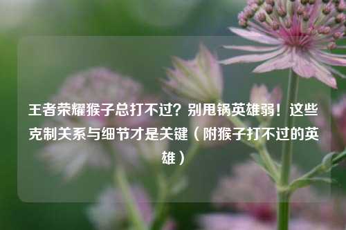 王者荣耀猴子总打不过？别甩锅英雄弱！这些克制关系与细节才是关键（附猴子打不过的英雄）