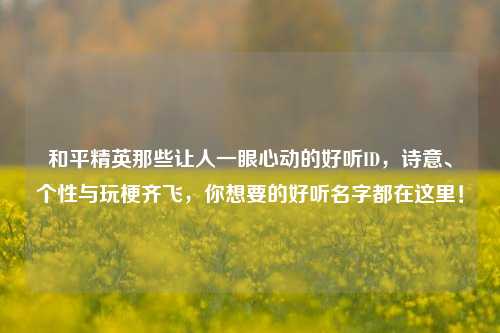 和平精英那些让人一眼心动的好听ID，诗意、个性与玩梗齐飞，你想要的好听名字都在这里！