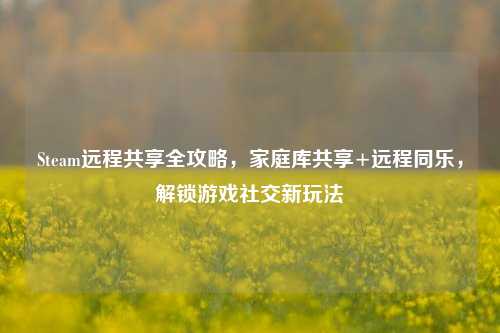 Steam远程共享全攻略，家庭库共享+远程同乐，解锁游戏社交新玩法