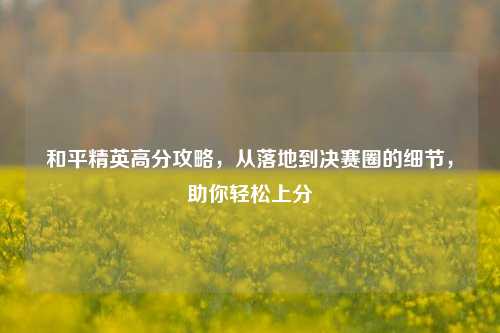 和平精英高分攻略，从落地到决赛圈的细节，助你轻松上分