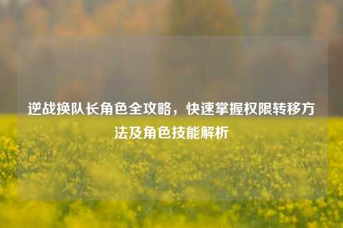 逆战换队长角色全攻略，快速掌握权限转移 *** 及角色技能解析